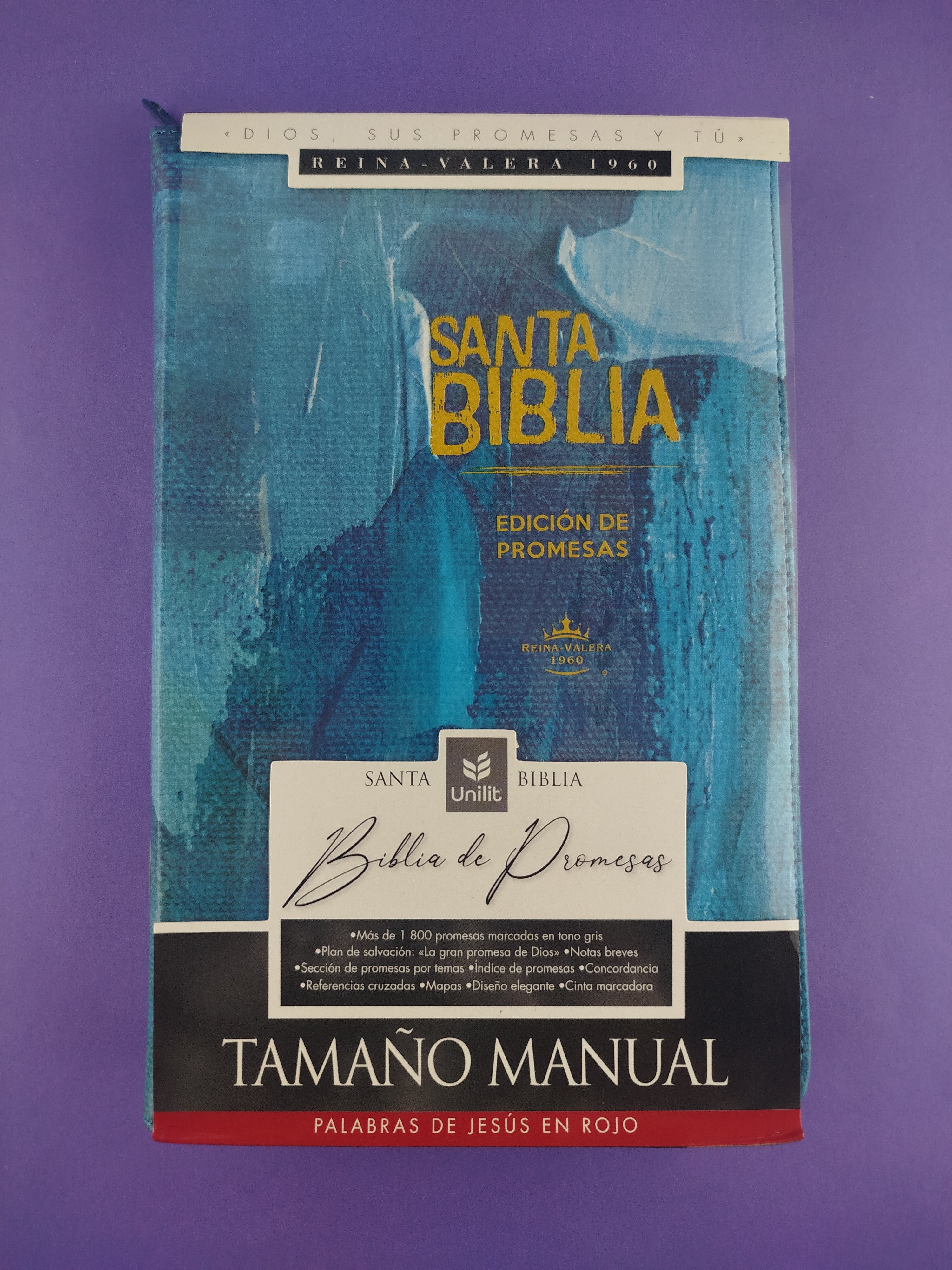 Biblia de promesas letra grande con índice tamaño manual azul - Image 2