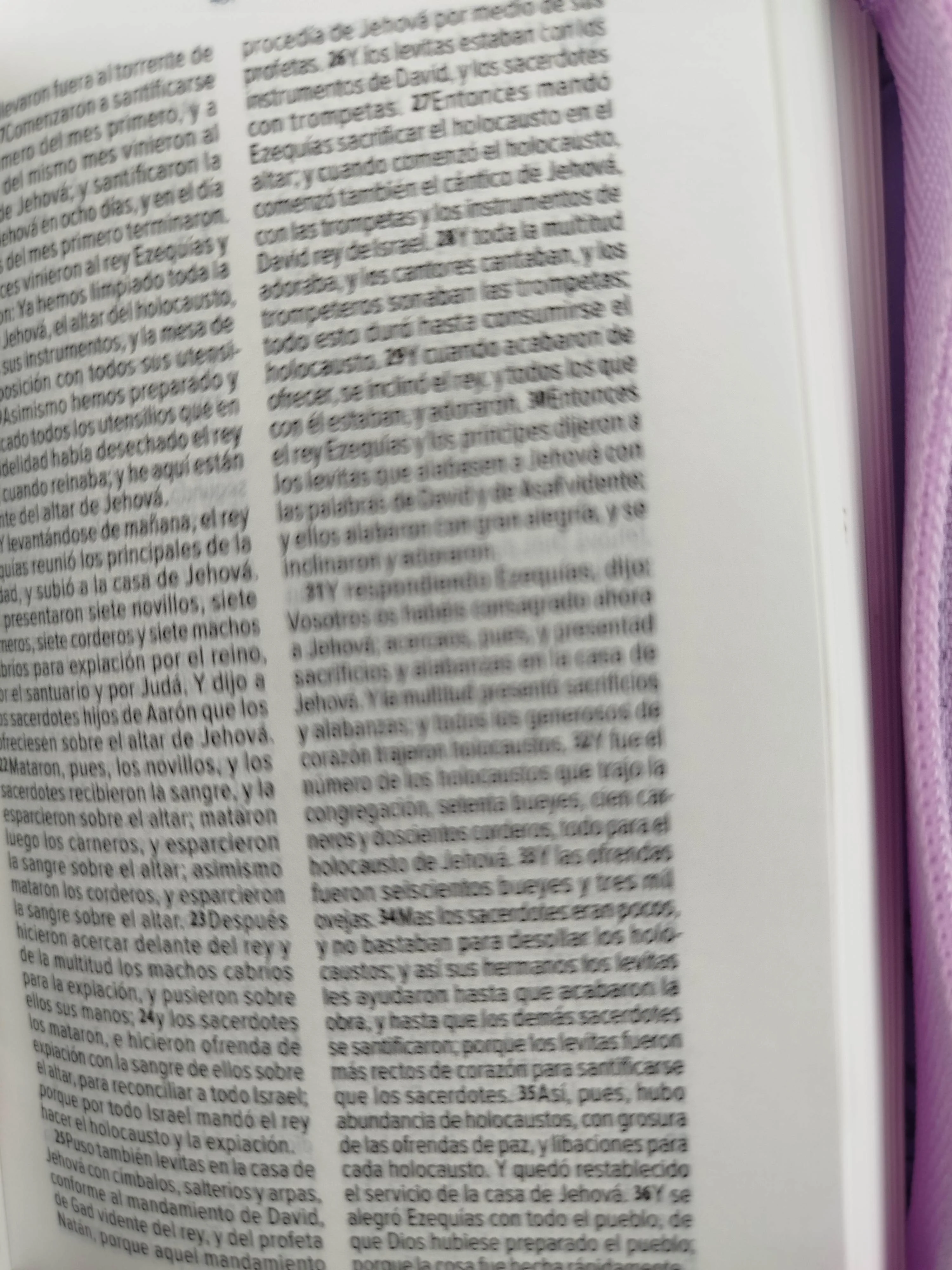 Biblia mini morada con cierre canto blanco - Image 2