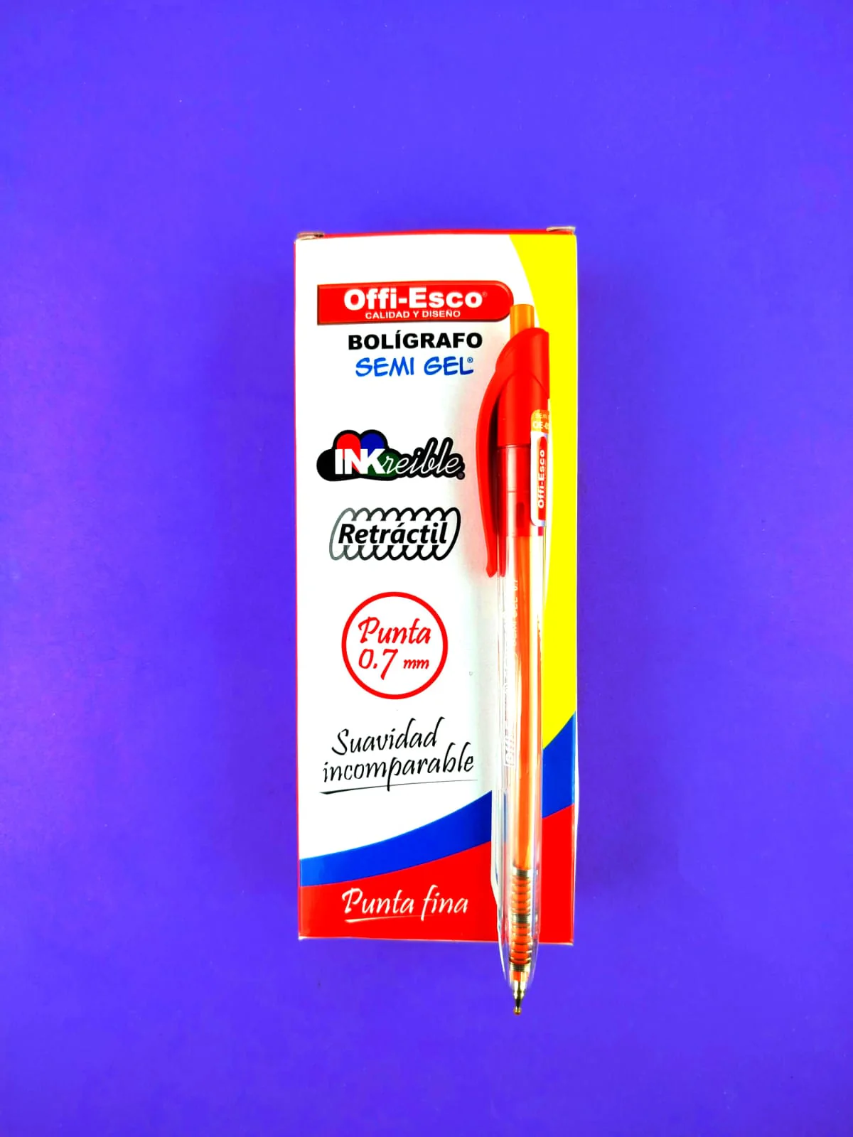 Caja de 12 bolígrafos retráctil offi esco semi gel rojo